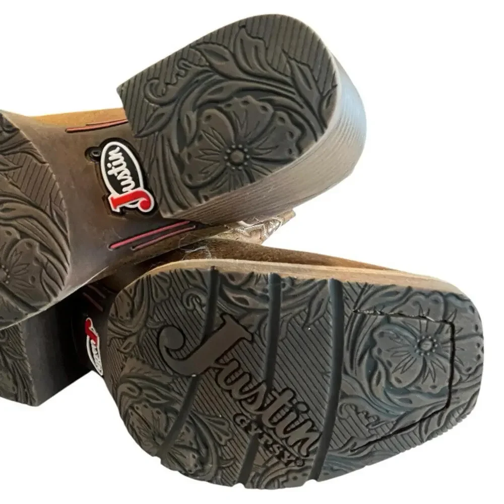 Justin Boots Rein 12 Inch Square Toe Cowboy Womens 7 1/2B  Brown Boots - Picture 7 of 9